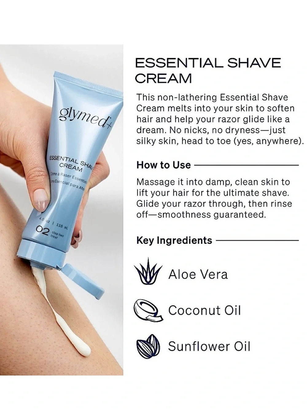 GlyMed Plus Essential Shave Cream for Men and Women  Full Size 4 fl oz / 118 ml